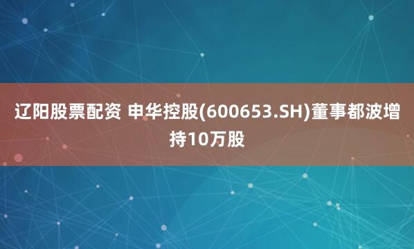 辽阳股票配资 申华控股(600653.SH)董事都波增持10万股